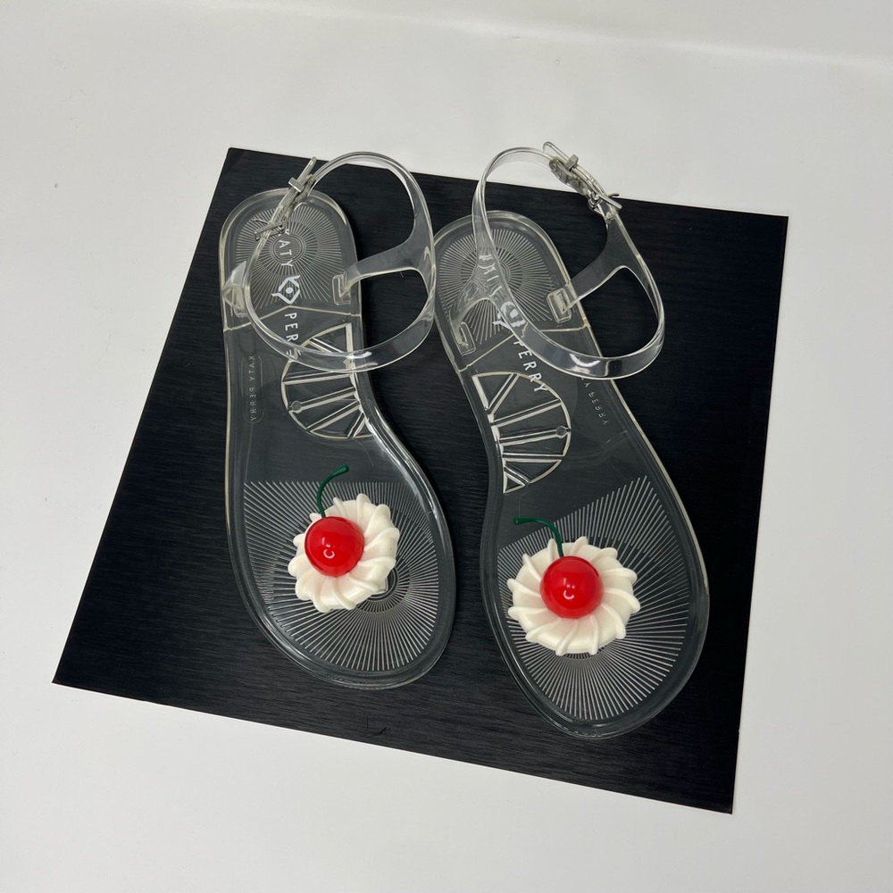 Katy Perry Collections Clear Jelly Sandals with Red Cherry and White Flower